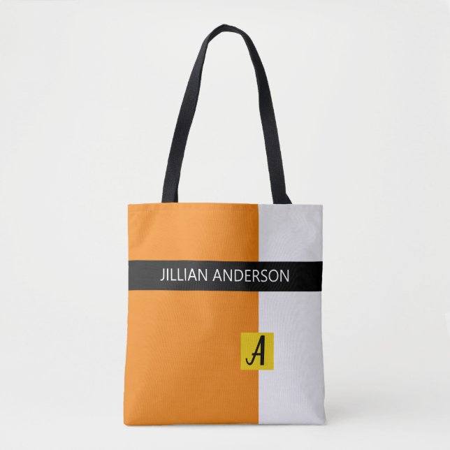 Tote Bag Couleur orange moderne bloquée Monogramme (Devant)