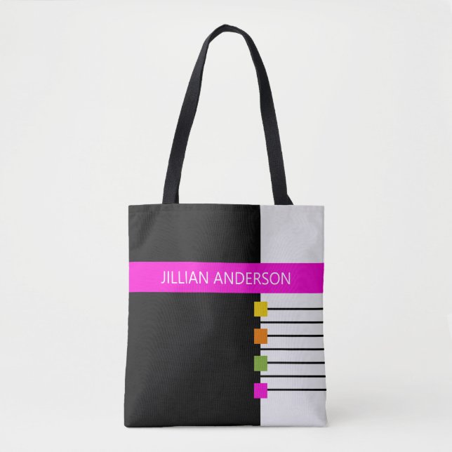 Tote Bag Couleur rose noire moderne bloquée Monogramme (Devant)