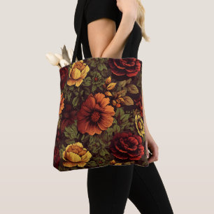 Tote Bag Couleur rouille Vintage impression florale