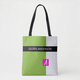 Tote Bag Couleur verte moderne bloquée Monogramme
