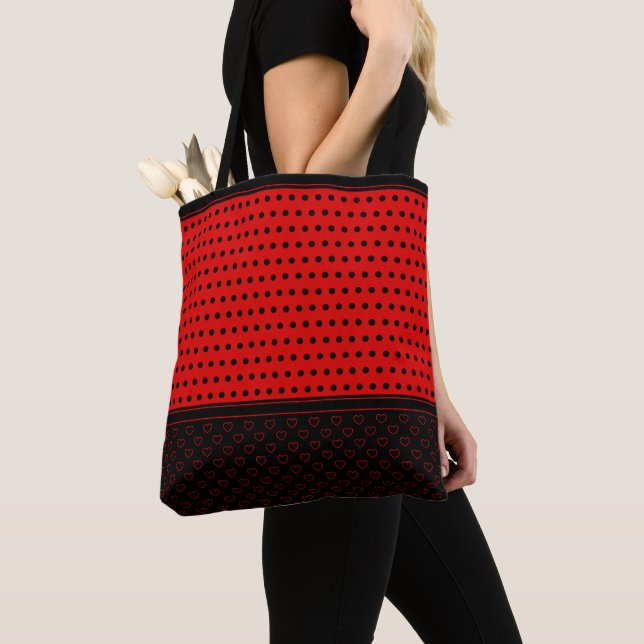 Tote Bag Couleurs Chic Rouge Et Noir, Pois Élégants (De près)