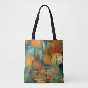 Tote Bag Couleurs d'automne, peinture grunge géométrique ab