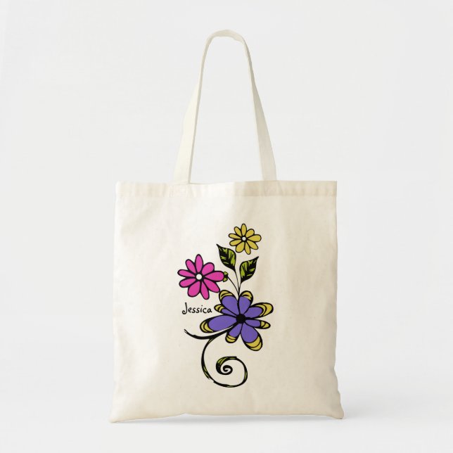 Tote Bag Couleurs d'été Fleurs d'art gribouillées (Devant)
