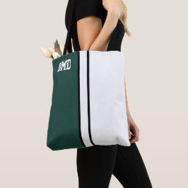 Tote Bag Couleurs du collège Vert foncé et blanc Monogramme