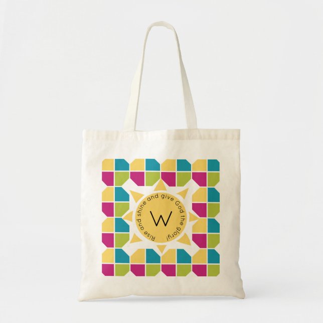 Tote Bag COULEURS ÉTÉ | Citation chrétienne | MONOGRAMME (Devant)