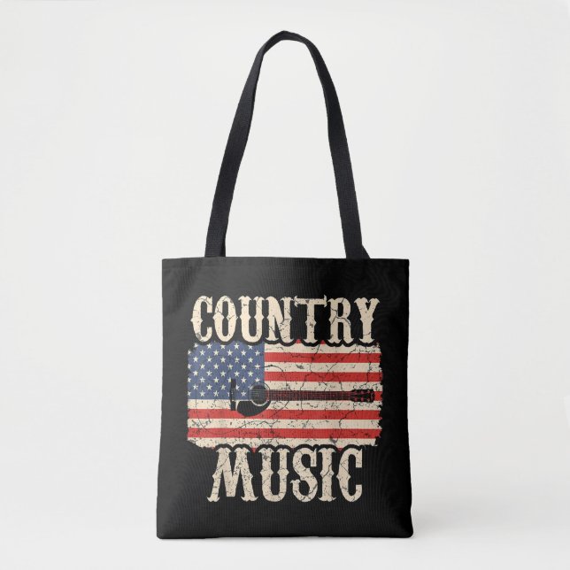 Tote Bag Country Music Guitar American Flag (Devant)