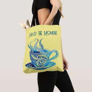 Tote Bag Coupe Artistique de Café Bleu avec Motifs de tourb