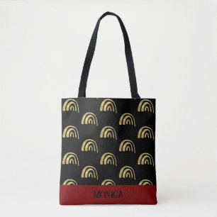 Tote Bag Coupe Gold Arc-en-ciel et noir Script personnalisé