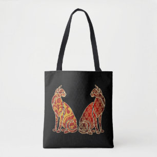 Tote Bag Couple de chat rouge et or