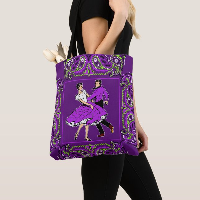 Tote Bag Couple de danse carré violet W/ Bandana (De près)