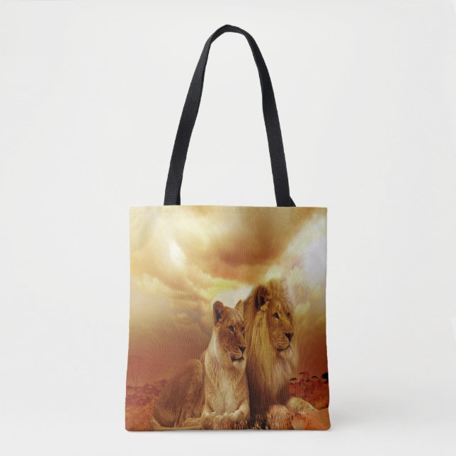 Tote Bag Couple de lion au coucher du soleil (Devant)