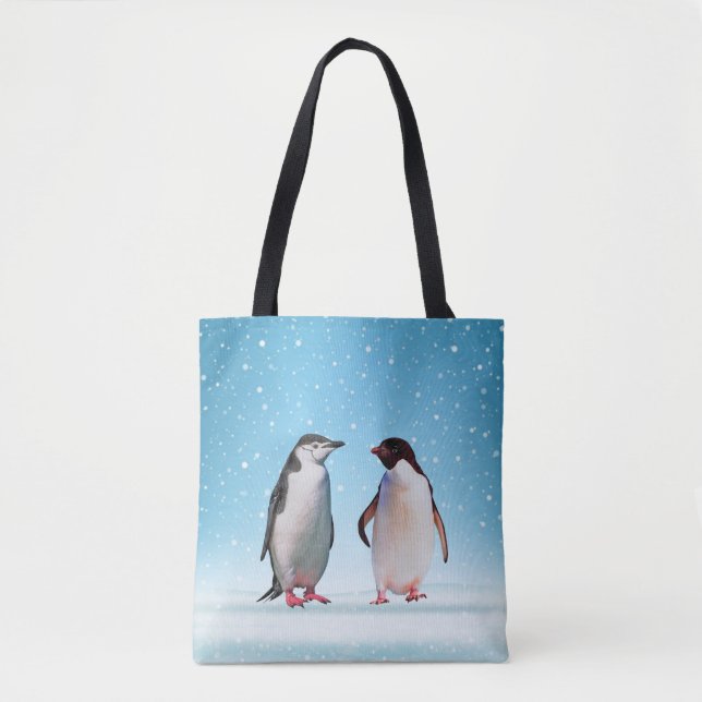 Tote Bag Couple de manchots magnifiques sur fond bleu clair (Devant)
