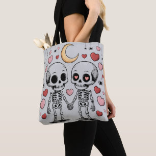 Tote Bag Couple de squelettes mignons : Graphique d'amour e