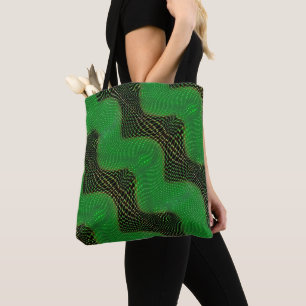 Tote Bag Courbe verte avec lignes et cercles sur foncé