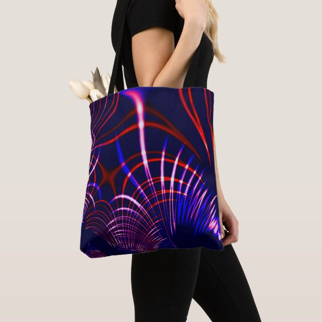 Tote Bag Courbes pointillées du bleu au rouge et blanc. Ros (De près)