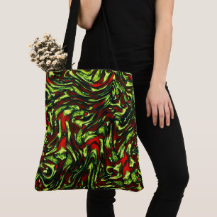 Tote Bag Courbes rustiques jaune verdâtre et rouge vif