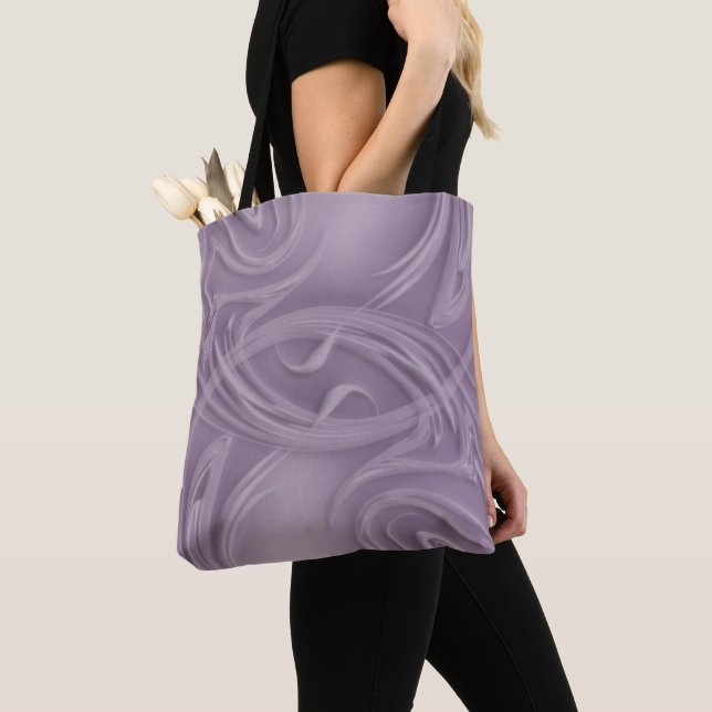Tote Bag Courbes vert éco réutilisables Ombres violettes (De près)