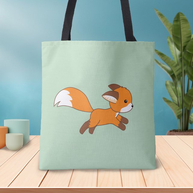 Tote Bag Coureur de renard mignon sur vert (Créateur téléchargé)