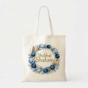 Tote Bag Couronne Bleue Or, Shabbat Shalom Aquarelle Glam