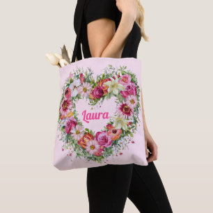 Tote Bag Couronne de coeur florale personnalisée