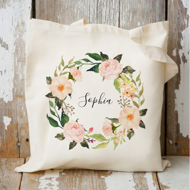 Tote Bag Couronne de fleurs personnalisée Demoiselle d'honn (Créateur téléchargé)