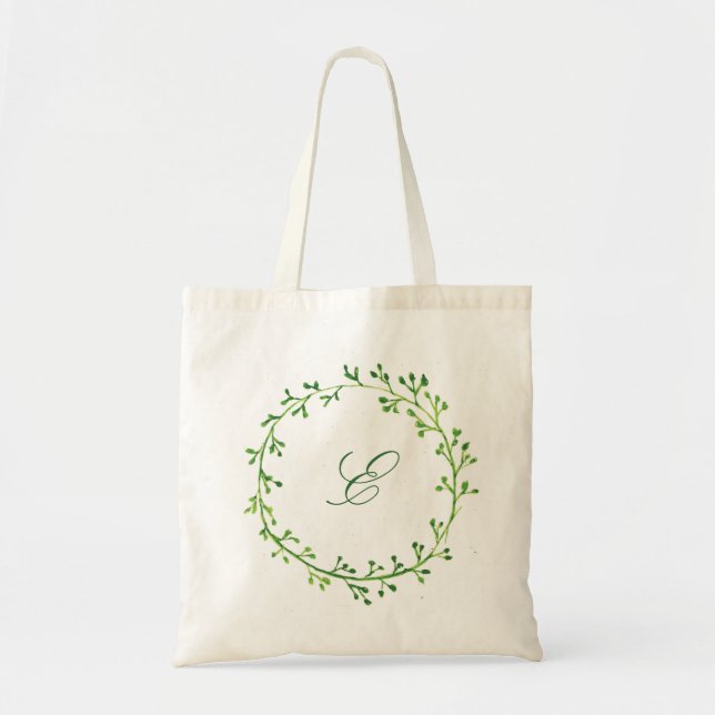 Tote Bag Couronne de monogramme de feuilles vertes (Devant)