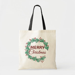 Tote Bag Couronne de Noël aux baies modernes avec verdure