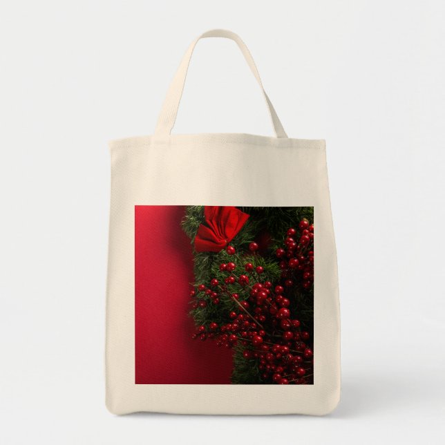 Tote Bag couronne de noël avec baies rouges (Devant)