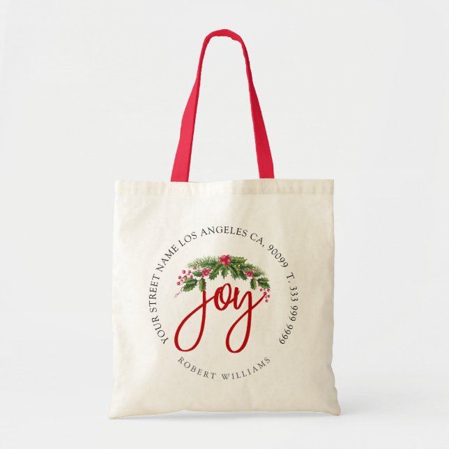 Tote Bag Couronne de Noël & Joie typographie moderne (Devant)