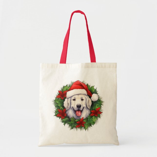 Tote Bag Couronne de Noël Kuvasz (Devant)