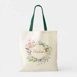 Tote Bag Couronne de roses nom personnalisé en écriture 