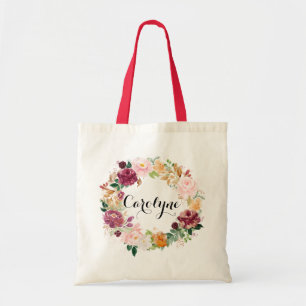 Tote Bag Couronne florale automnale à l'aquarelle Bohème De