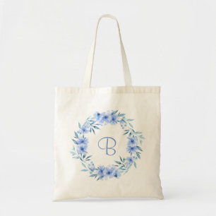 Tote Bag Couronne florale bleu doux cadeau personnalisé