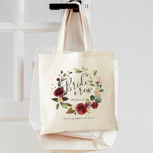 Tote Bag Couronne florale de Bourgogne à l'aquarelle Nom de