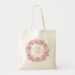 Tote Bag Couronne florale de pivoines rose blush personnali