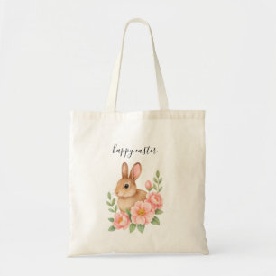 Tote Bag Couronne florale rose et Brunnt aquarelle Pâques T