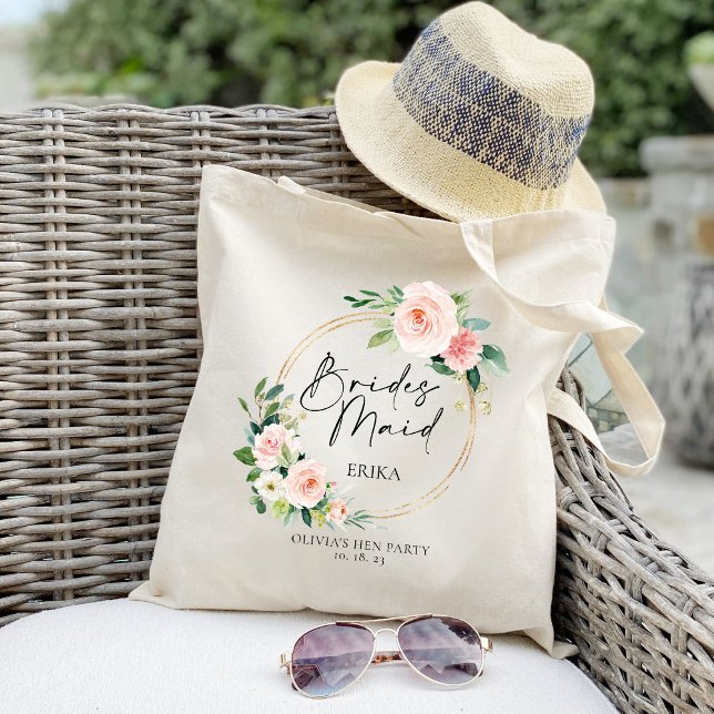 Tote Bag Couronne florale rose poudré pour demoiselle d'hon (Créateur téléchargé)