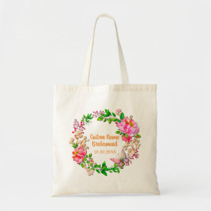 Tote Bag Couronne personnalisée aquarelle mariage floral ro