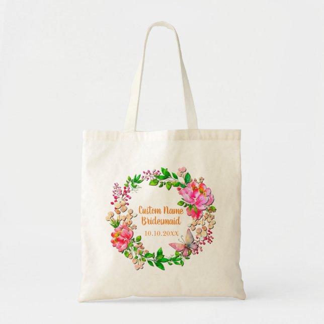 Tote Bag Couronne personnalisée aquarelle rose floral maria (Devant)