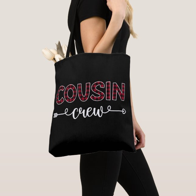 Tote Bag Cousin Crew Buffalo Plaid Famille Motif Noël (De près)