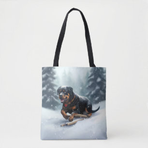 Tote Bag Coussin décoratif Rottweiler Noël neige hiver