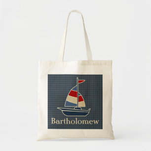 Tote Bag Coutume bleue, rouge, crème nautique de voilier