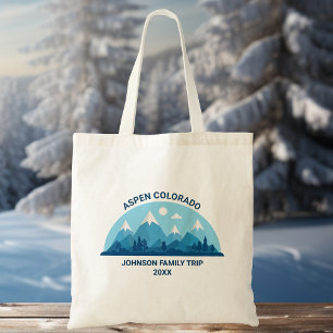 Tote Bag Coutume Famille d'hiver Réunion Blue Snowy Mountai
