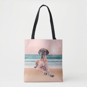 Tote Bag Coutume Grand Chien Danse assis sur la plage