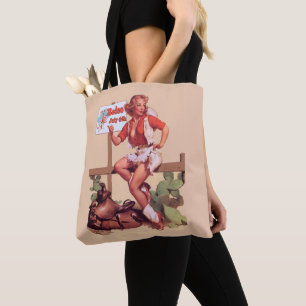 Tote Bag Cow-girl vintage sur la barrière avec le signe de