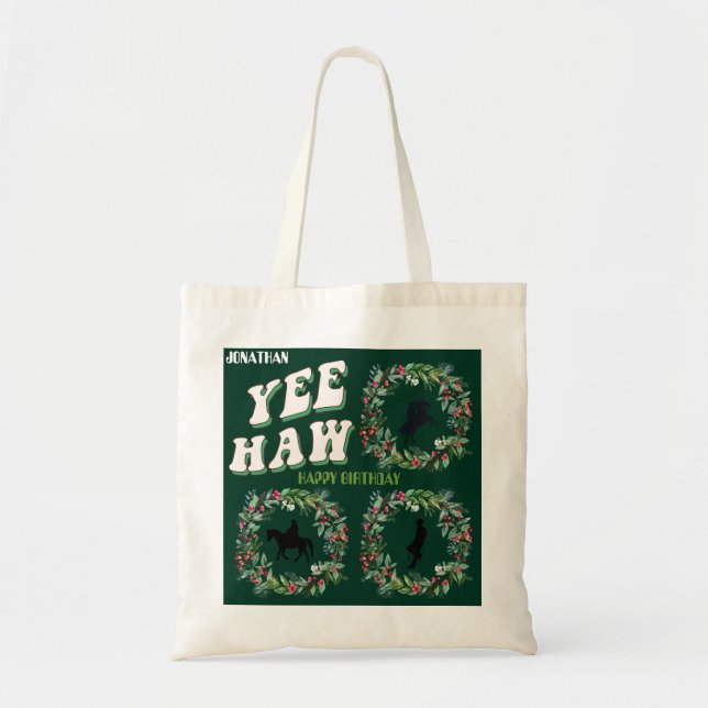 Tote Bag Cowboy à cheval howy'all Boots vert olive (Devant)
