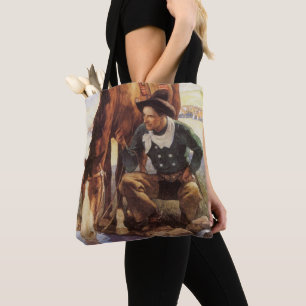Tote Bag Cowboy Arrosant Son Cheval par NC Wyeth, Art Vinta