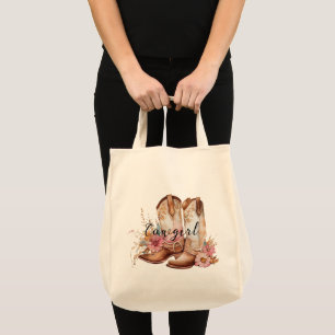 Tote Bag Cowgirl Crème rose Brown Cachette Bottes florales
