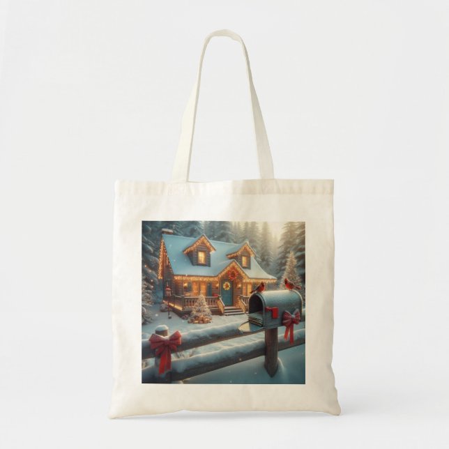 Tote Bag Cozy Christmas Cabin Winter Wonderland (Devant)