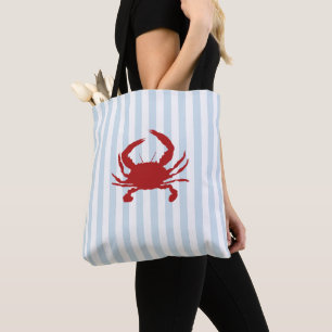 Tote Bag Crabe rouge rayures bleues marines baleine ambianc